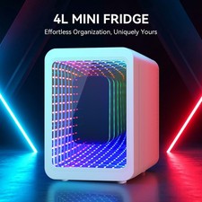 Portable 4L Mini Fridge with Mirror RGB Light Tabletop Cooler Warmer AC/DC White
