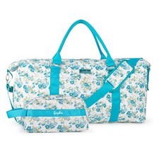 Women Large Duffel Weekender Bag Wet Pocket Adjustable Strap - Light Blue