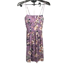 Floral Dress Women S Purple Lavender Smocked Back Mini Spaghetti Strap Fit Flare