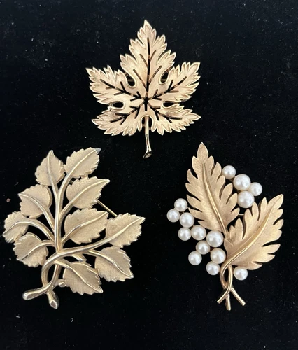 Trifari Vintage Three Gold Tone Leaf  Brooch Jewelry Lot