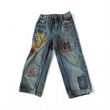 Vintage Y2K Pepe Jeans 4T Toddler Blue Denim Hip Hop Patches All Over Print