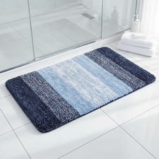 Blue Microfiber Bath Rug, 24" x 16", TPR Backing, Shaggy Plush, Machine Washable