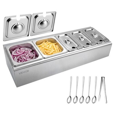 VEVOR Countertop Food Serving Display Container, 1.6L×2+1L×3, Silver