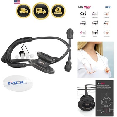 MD One  Stainless Steel Dual Head Stethoscope, Adult, Black Tube, Black Chest...