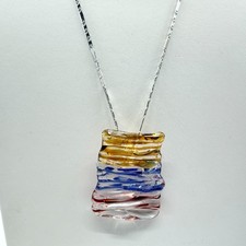 Art Glass Pendant Necklace Multi-Color Striped Statement Boho Modern Jewelry