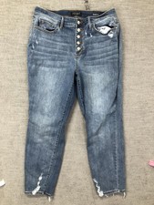 Judy Blue Jeans Womens 11/30 Blue High Rise Boyfriend Distressed Raw Hem Denim