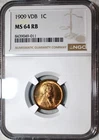 NGC MS-64 RB 1909-P VDB Lincoln Cent, Fiery, Nearly Full-Red Blazer.