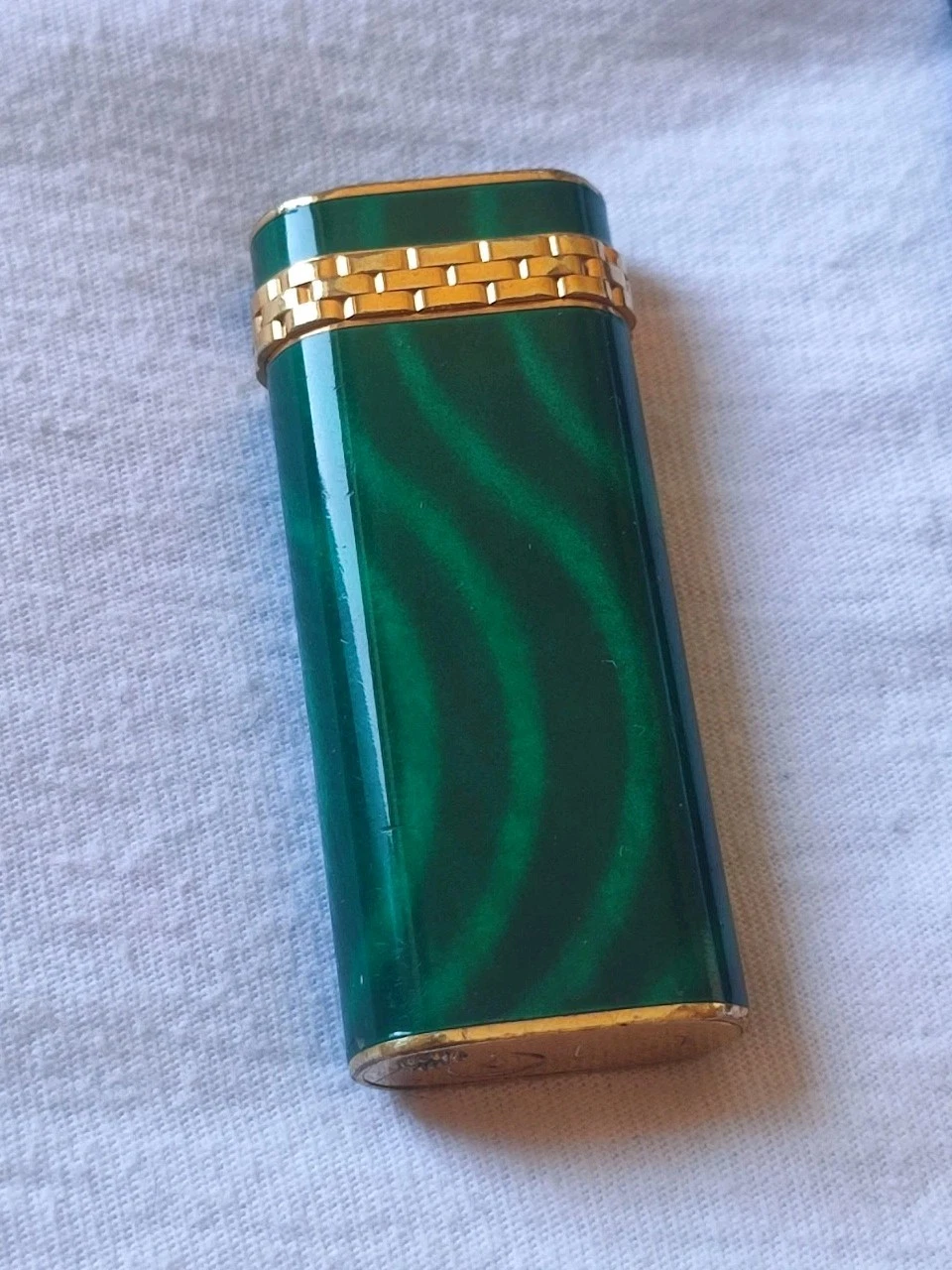 Cartier — Cartier Lighter Green Mini Malachite with Gold Trim. Very rare. All working.