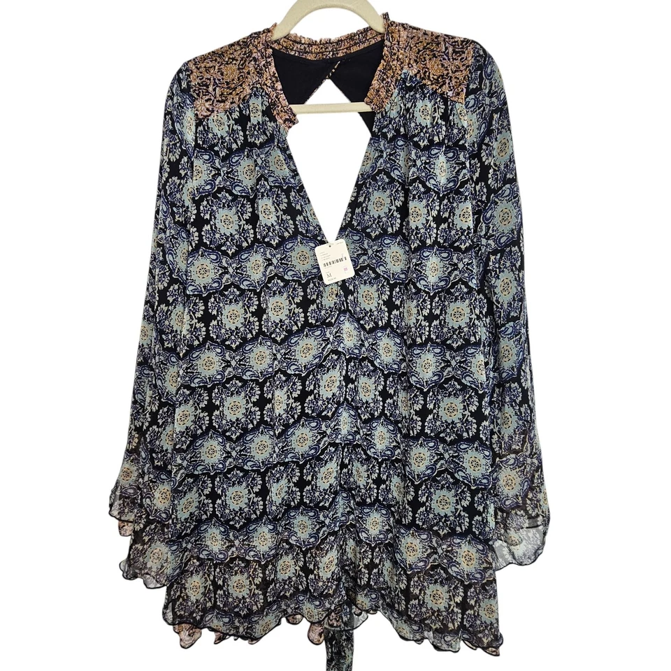 Vestido túnica Free People Gabi mini volantes en capas boho hippie festival talla M retro Foto 3 de 4