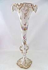 Spectacular Helena Wolfsohn 19C Dresden Fluted 19C 14 1/2" Tall Flower Vase