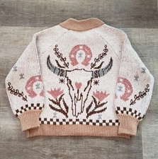 Western Floral Steerhead Horseshoe Cardigan Sweater Vintage Handmade Jacket XL