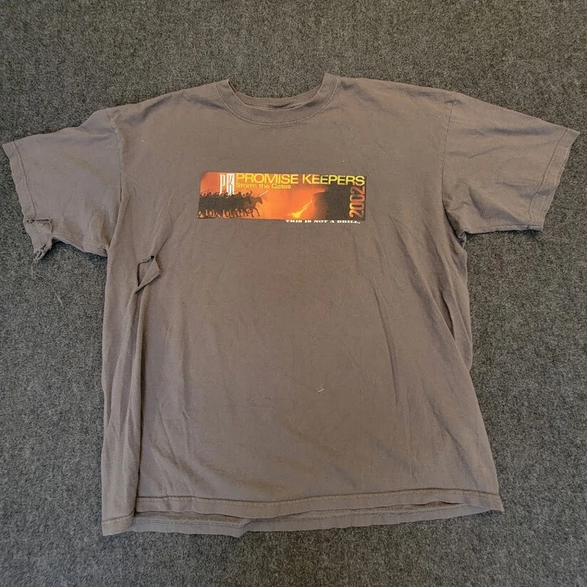 Vintage 2002 Anvil Pre Shrunk T Shirt Grey 2XL Promise Keepers Distressed Damage
