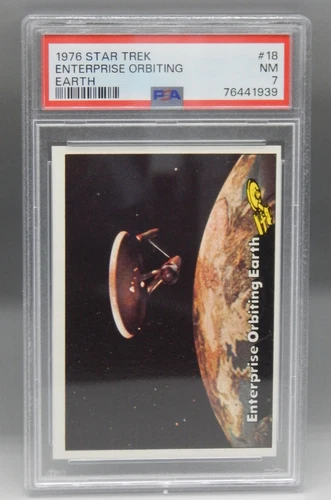 1976 vintage Topps STAR TREK trading card #18 ENTERPRISE orbiting earth PSA 7