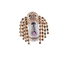 Basset Hound/Hush Puppy Brooch Gold Plated Metal Alloy Set With Enamel & Crystal