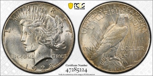 1928-P $1 Peace Dollar PCGS MS61 The Rarest Peace Dollar Date 360,649 minted - Picture 5 of 6