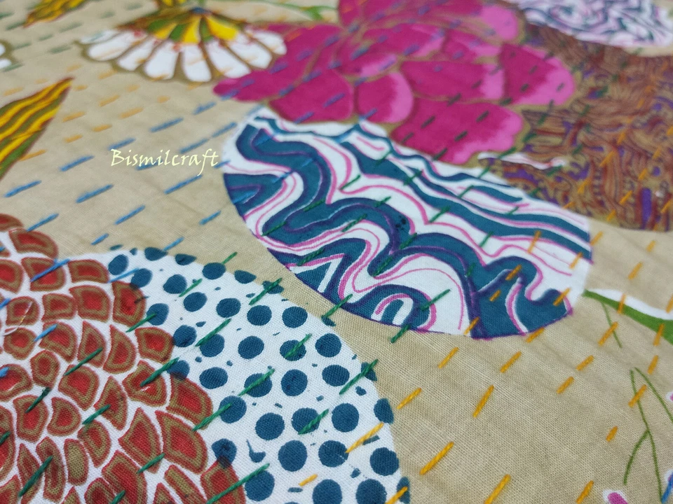 Funda de cojín cuadrada Kantha 18X18X5" funda de almohada de piso almohada Zafu sin relleno D1 Foto 4 de 4