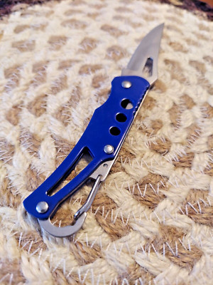 Blue Keychain Pocket Knife Folding  Stainless Steel Sharp Outdoor Camping