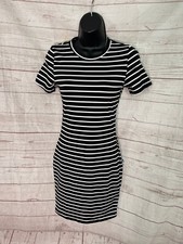 Shein Women’s Black / White Striped Short Sleeve Crewneck Dress Size XS 