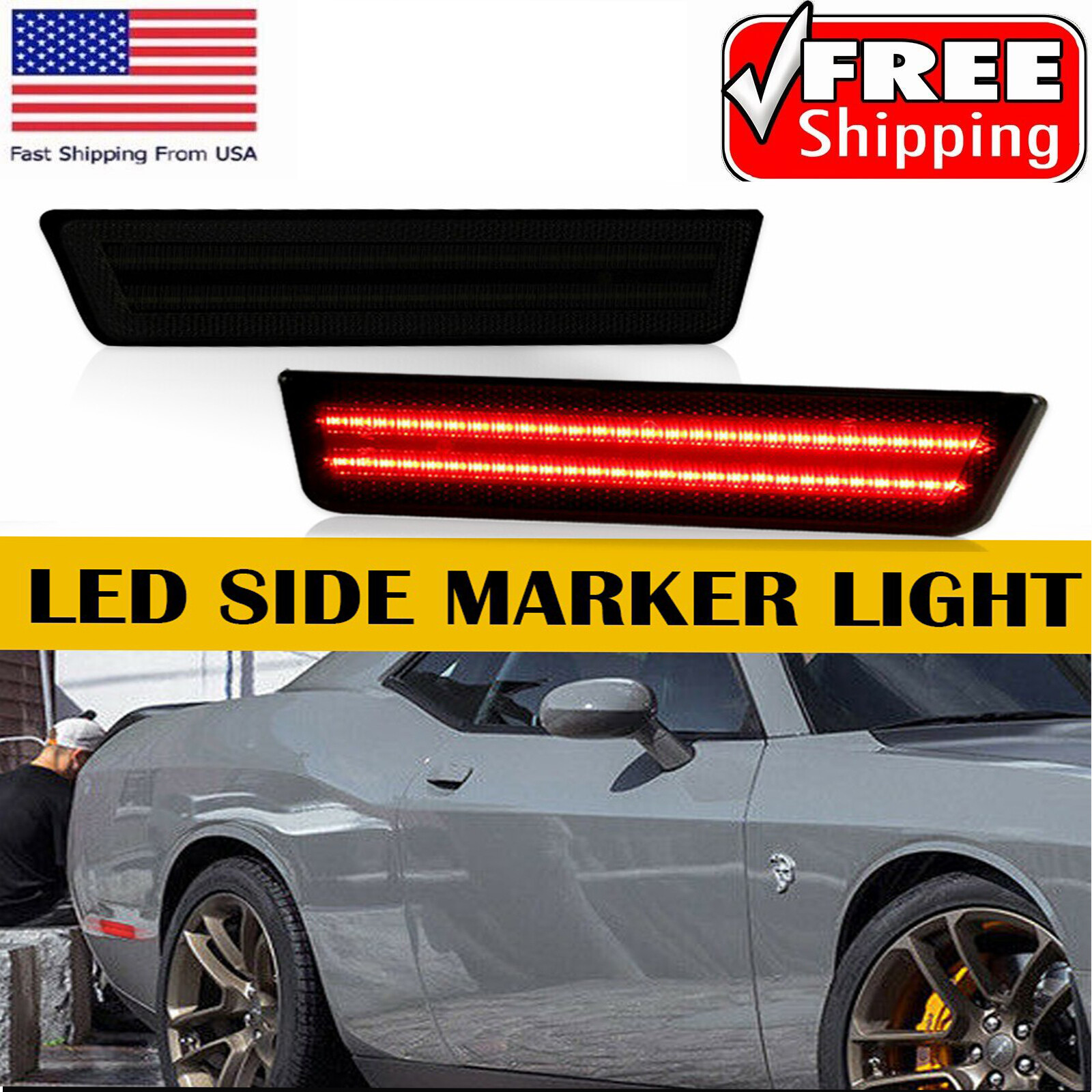 Smoke LED Side Marker Lights for Dodge Challenger Charger 2008-2014 Rear Bumper