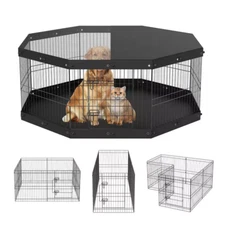 Dog Playpen 8 Panels Foldable Metal Dog Exercise Pen with Top Cover and Bottom P