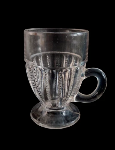 EAPG INDIANA TUMBLER & GOBLET no 22 aka PICKETS SURPRISE Glass FOOTED MUG 1890's