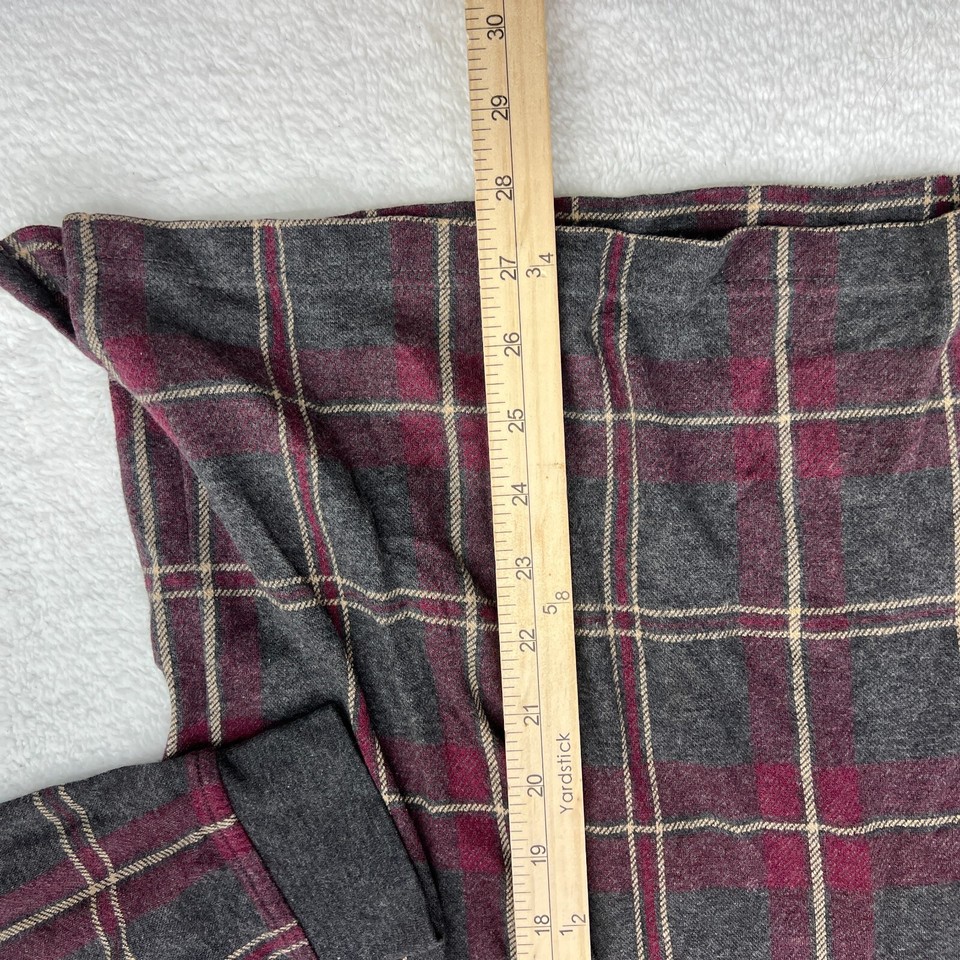 Lands End Shirt Mens Large Grey Red Plaid Long Sleeve Henley Cotton