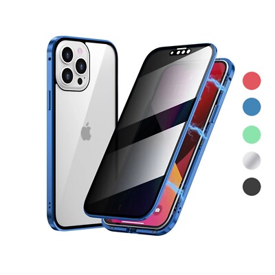 For iPhone 15 14 13 12 11 X 8 7 SE Magnetic Anti Peep Private Double Glass Case