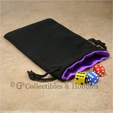 NEW Large Black Velvet RPG Game Dice Bag with PURPLE Satin Lining Counter Pouch