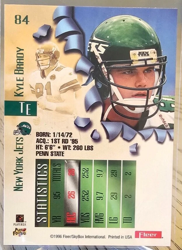 1996 Fleer Metal Kyle Brady #84 New York Jets - Image 2 of 2