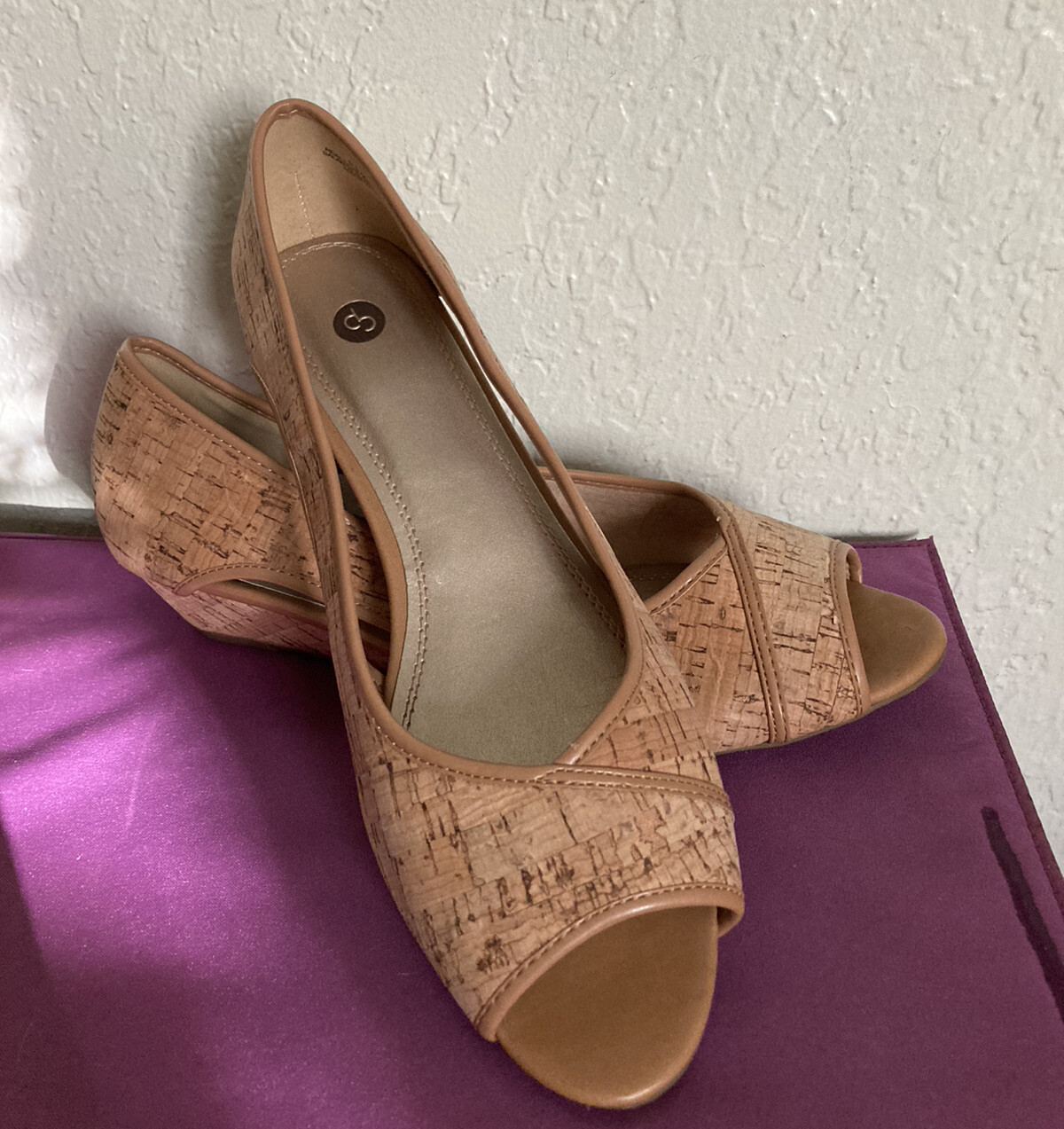 CP Real Cork Shoes 9.5 M Low Heel Wedge Peep Toe 'Ruth' | eBay