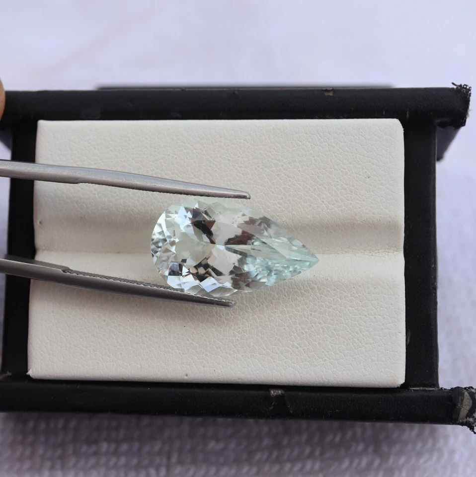 9.38 Carat Natural Colorless Aquamarine Pear Cut Gemstone 20.3x12.1x8.2 MM - Image 3 of 4