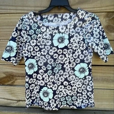 Talbots Women’s XS Daisy Floral Short Sleeve Pima Cotton Top Blouse EUC