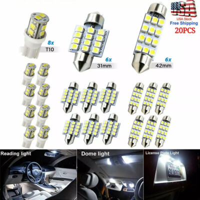 20pcs LED Interior Lights Bulbs Kit 6000K Car Trunk Dome License Plate Lamps