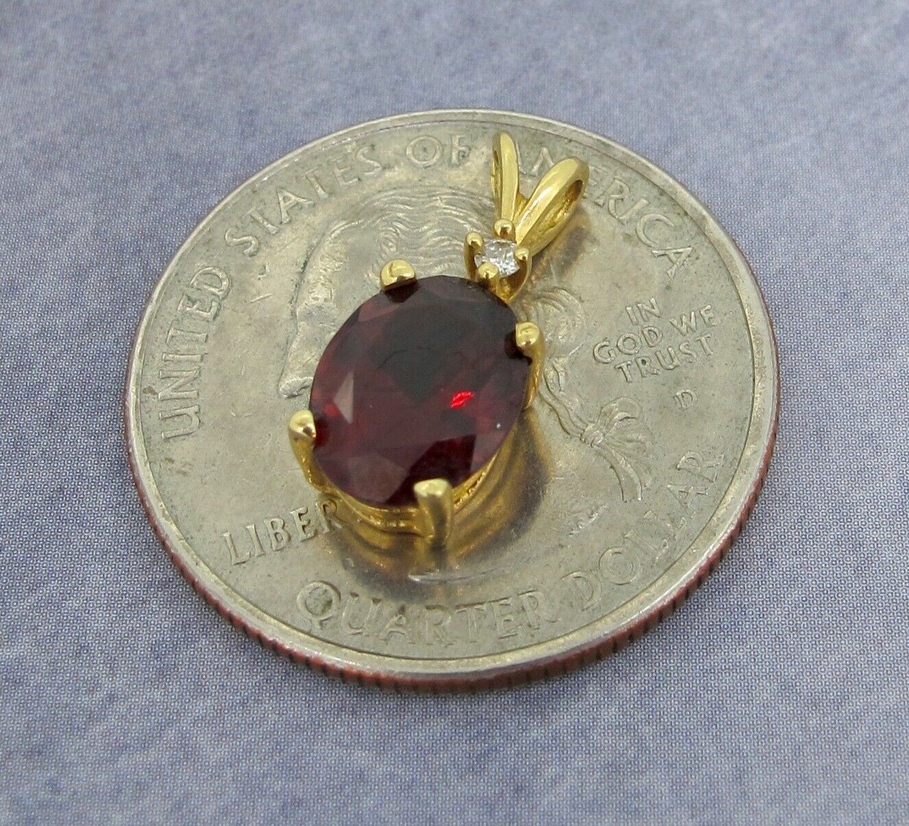 10k Gold Oval Shape Red Garnet Stone and Diamond … - image 4