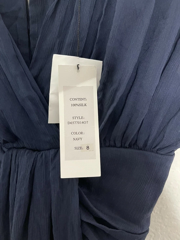 NUEVO Vestido Tull Diane von Furstenberg Seda Gasa Azul Marino Talla 8 Acanalado R Foto 4 de 4