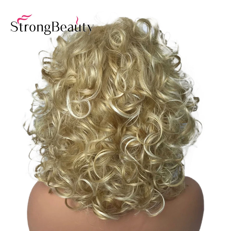 Fashion Short Fluffy Curly Hairstyle Blonde Color Synthetic Hair Wigs With Bangs - Image 3 of 3
