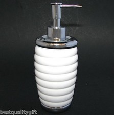 NEW WHITE 3D STRIPES CERAMIC KITCHEN,BATHROOM SOAP+LOTION DISPENSER
