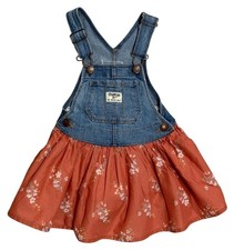 Oshkosh B'Gosh Girls Size 2T Vestbak Denim Dress w/ Floral Lined Bottom