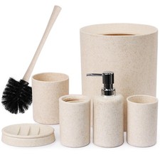 CERBIOR Bathroom Accessories Set 6 PCS Wheat Straw BathroomSet,Beige Beige