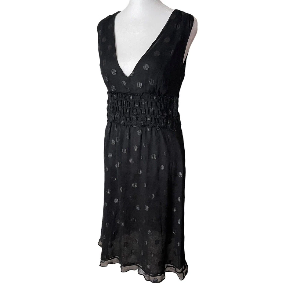 DEREK LAM Womens US 6 Sheath Dress 100% Silk Vneck Sleeveless Black Dot Print - Image 3 of 4