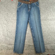 Lawman Jeans 90's VTG 34x36 Blue Denim Studded Straight Leg Bare Back EUC