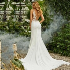 Bride Gown O-Neck Appliques Beach Wedding Dresses Mermaid Princess Illusion Back
