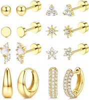 Ohrringe Set 8 Paar Hypoallergen 316L Chirurgenstahl Wasserfest 18K Vergoldet