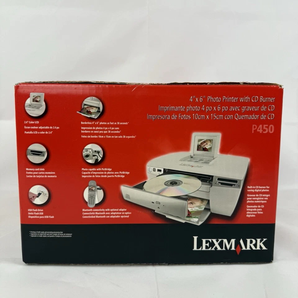 New! Lexmark P450 Digital 4x6 Photo Inkjet Printer Bluetooth CD Burner Sealed! - Image 4 of 4