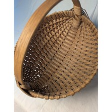 Vintage Hand Woven Split Oak Buttock Basket Primitive God's Eye Handle 8.5 Inch