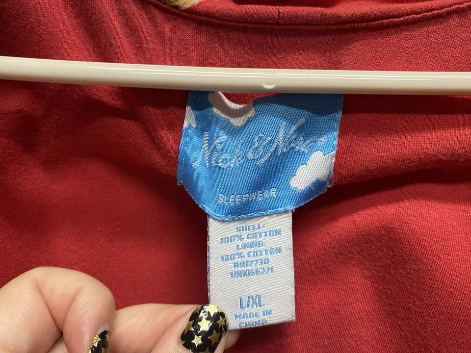 Nick & Nora robe women's size large xl dogs milk bone red tie kimono pjs - Image 3 of 4