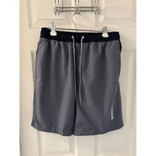 Speedo Mens Swim Trunks Gray Black Board Shorts Mesh Lined Size Medium EUC