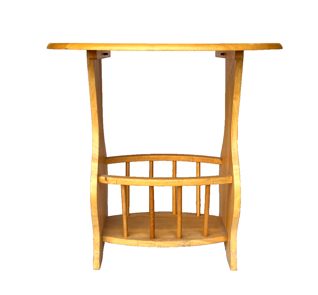 Magazine Rack Side Table ヴィンテージ ポストモダン Vintage Oak Wood Oval Side Table with Magazine Rack Mid Century