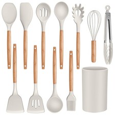 Silicone Cooking Utensils Set, 12PCS Kitchen Utensils Set with Wooden Handle ...