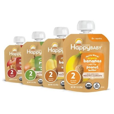 Happy Baby Nutty Blends Organic Baby Food Pouch Variety Pack 3oz/8pk NEW SEALED